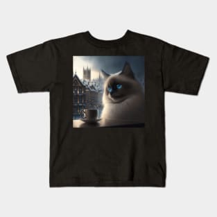 Birman Cat Enjoys A Coffee Kids T-Shirt